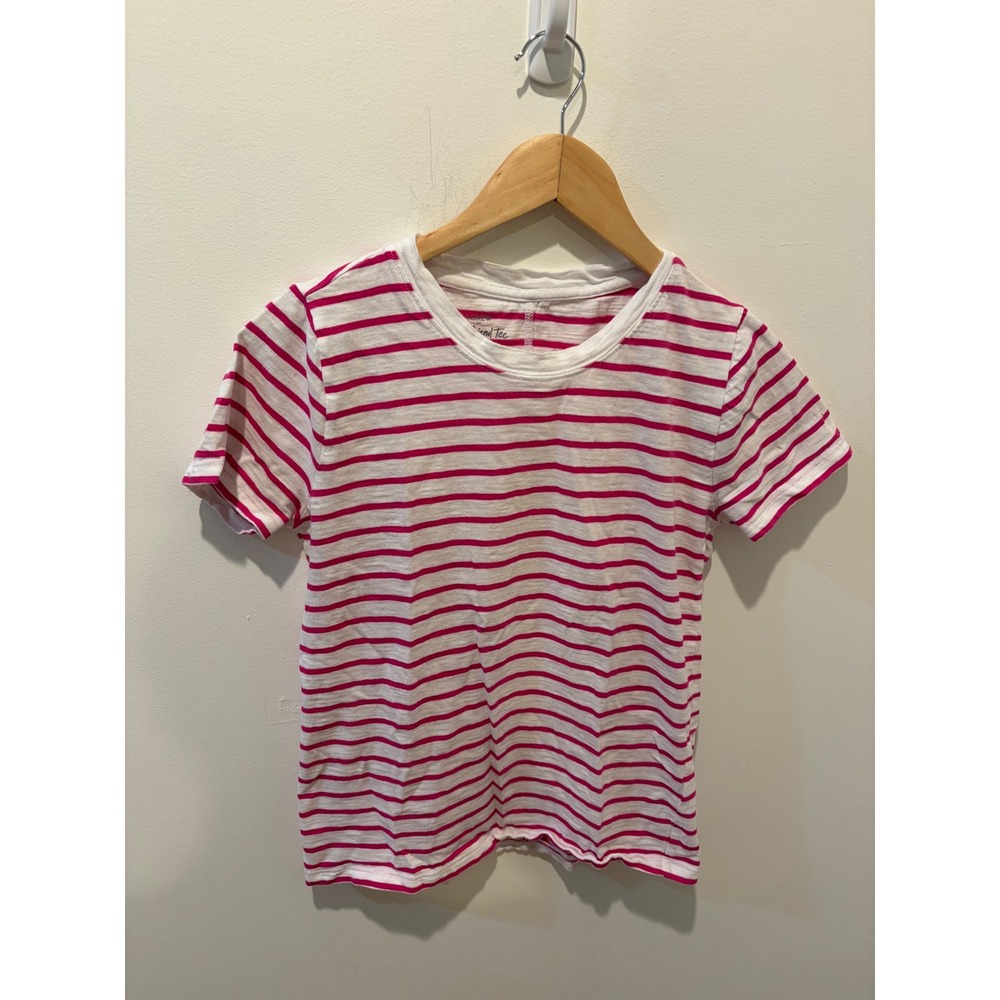 J.Crew Womens Girlfriend Tee Pink White Striped Slub Cotton T-Shirt Small